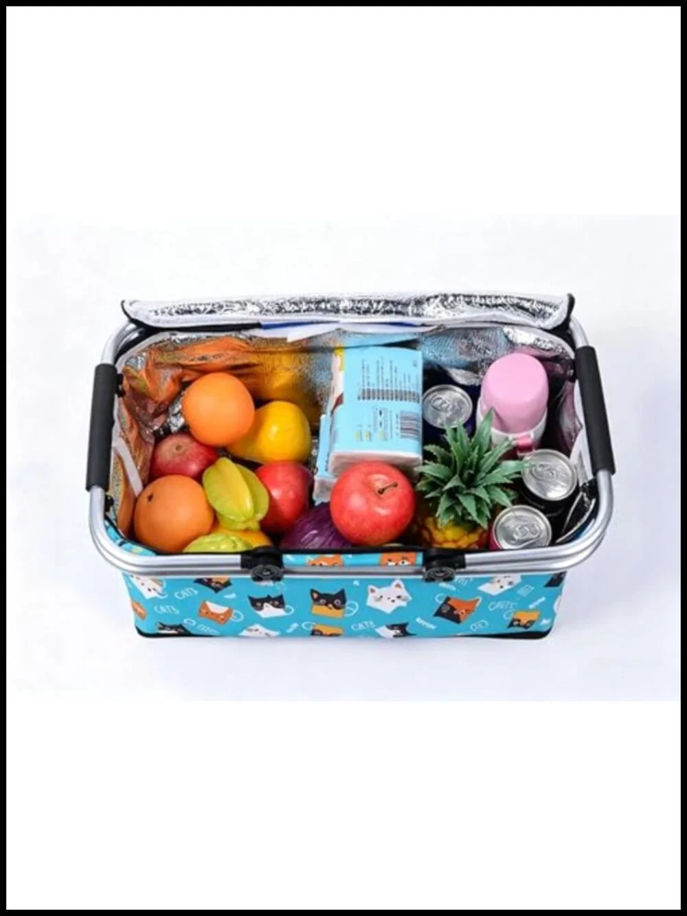 Insulated Collapsible Picnic Basket Grocery Bag with Aluminum Frame, Leak-Proof